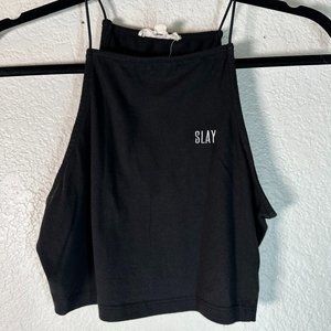 L.A. Hearts SLAY Crop Top Black Embroidered Size S